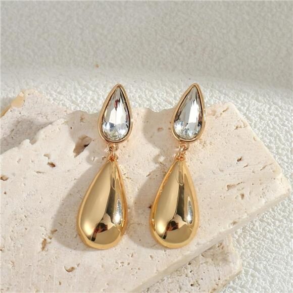 Elegant Gold Teardrop Earrings | Lightweight CZ Drop Earrings - Picture 1 of 6